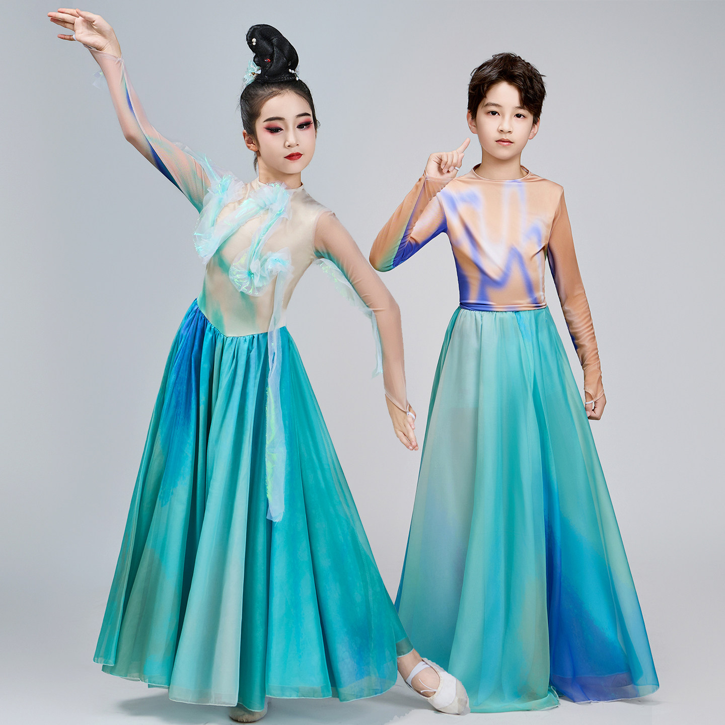 新款儿童古典舞演出服飘逸群舞大合唱服装少儿现代民族舞蹈表演服