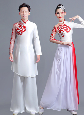 新款红色摇篮舞蹈演出服男女现代舞中国风飘逸表演练功服打鼓服装