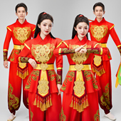 新款 打鼓演出服女男舞龙舞狮表演服中国风喜庆腰鼓水鼓民族舞蹈服