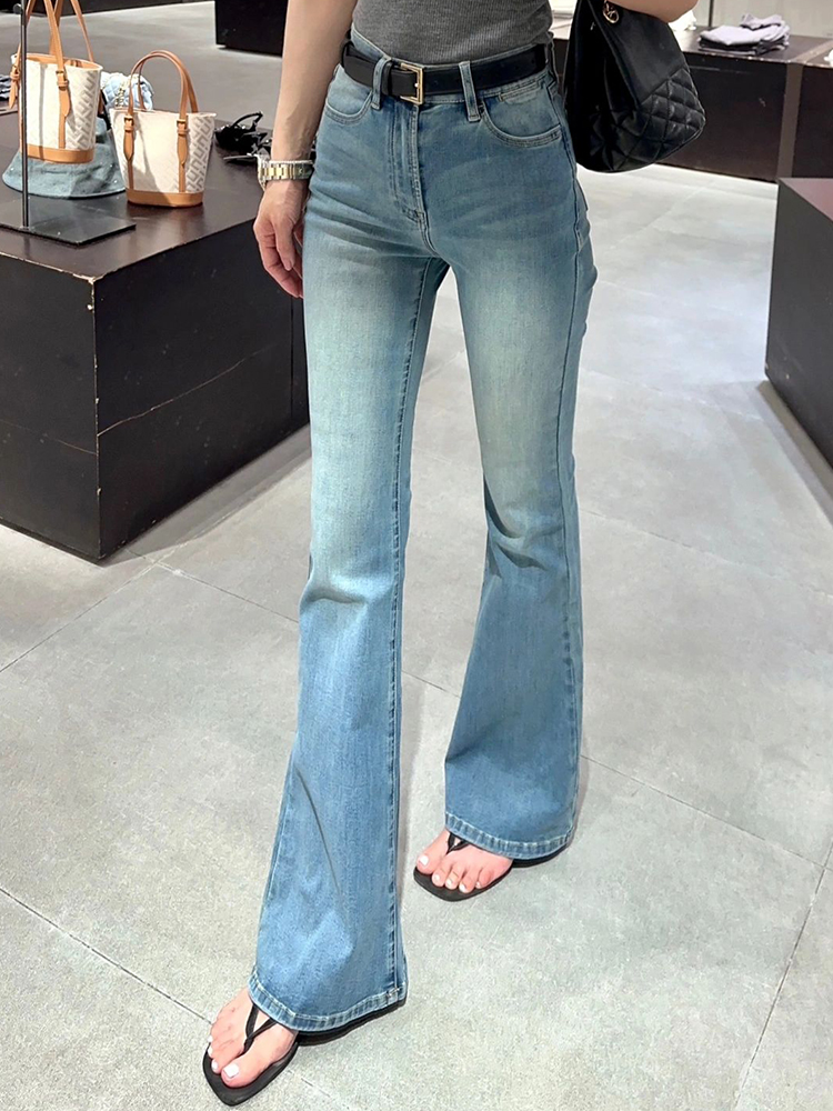 高腰微喇叭牛仔裤女夏季薄款2025年新款小个子九分修身显瘦长裤子