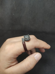未芽定制手工木雕猫咪鸡血藤戒指来图定制生日情人节礼物男女指环