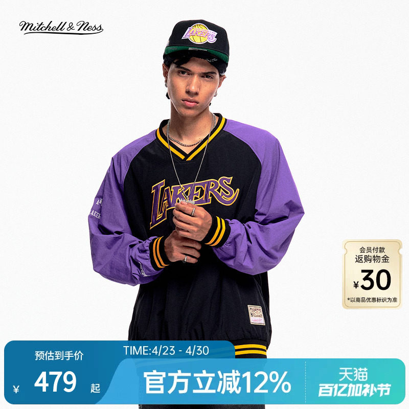 Mitchell&Ness卫衣勇士队湖人队公牛队立体印花圆领运动T恤情侣MN