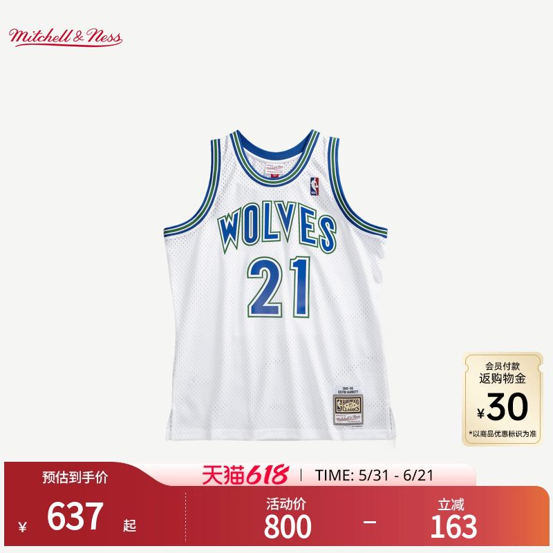 森林狼队加内特95-96赛季NBA官方MN复刻21号球衣SW球迷版