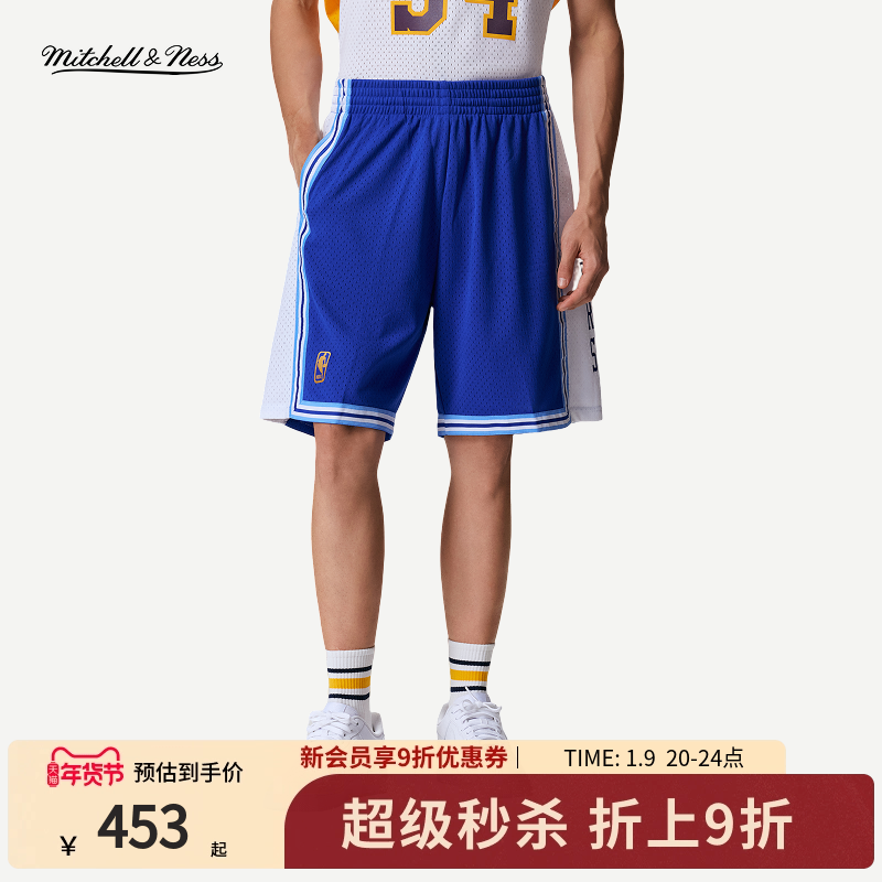 MN湖人队96-97赛季球裤复古美式透气篮球训练运动短裤球员版男NBA