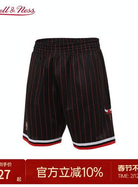 MN公牛队96-97赛季球裤复古美式条纹舒适运动短裤球迷版情侣NBA