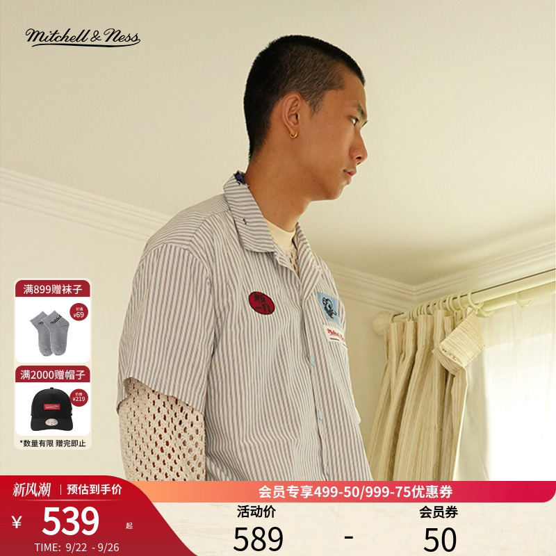 MITCHELL & NESS x .PAC联名男女新品潮流时尚薄款涂鸦短袖衬衫