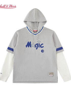 mitchell&ness卫衣魔术队复古美式连帽抽绳拼接保暖长袖T恤男MN