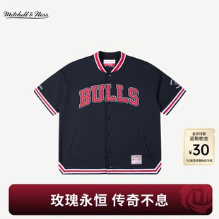 Mitchell&Ness短袖衬衫罗斯球衣退役仪式公牛队撞色绣花上衣男MN