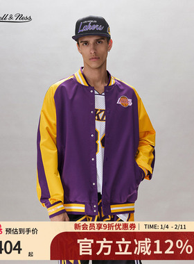 mitchell&ness夹克湖人队美式时尚防风保暖缎面棒球外套情侣MN