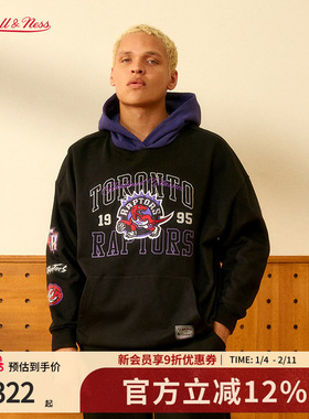 mitchell&ness卫衣猛龙勇士美式重磅撞色保暖连帽运动卫衣男MN