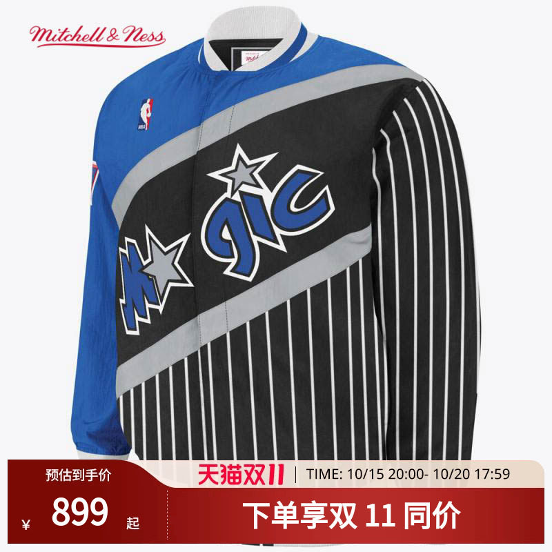 Mitchell&Ness夹克魔术队经典复古拼接条纹运动外套AU球员版男MN