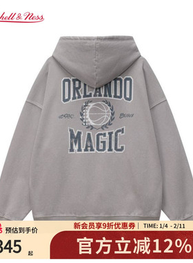 mitchell&ness卫衣魔术队美式简约复古印花抽绳运动连帽上衣男MN