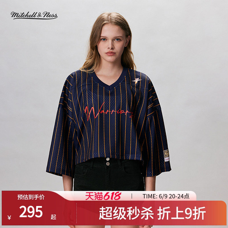 Mitchell&Ness短袖T恤公牛勇士湖人魔术美式复古短款运动上衣女MN