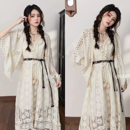 Этнический кардиган, платье-комбинация, комплект, юбка, платье, этнический стиль, большой размер, стиль бохо