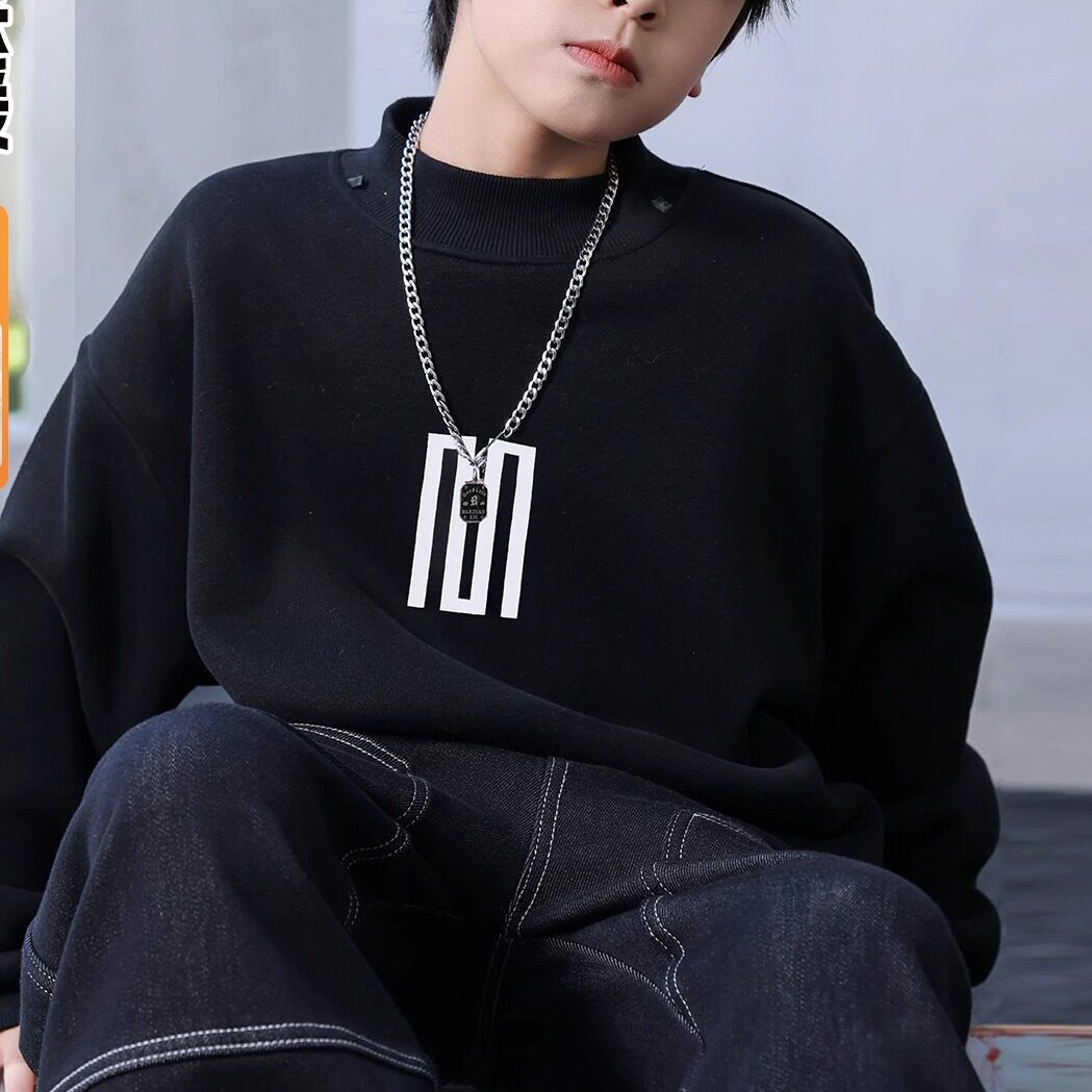 男童加绒卫衣春夏纯棉蓄热保暖中性潮牌上衣中大童加厚上衣儿童