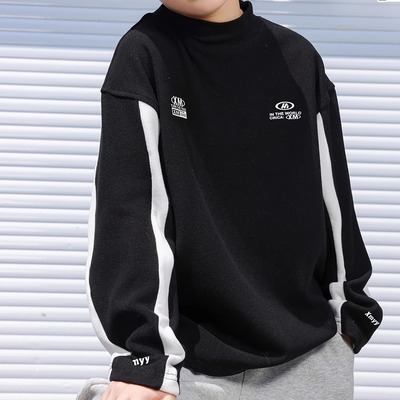 儿童德绒半高领男童打底衫长袖休闲运动风T恤儿童保暖内搭上衣