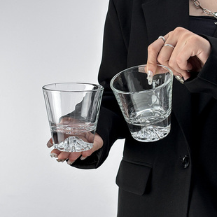 日式富士山杯雪山杯玻璃杯茶杯创意冰山杯水晶威士忌酒杯ins水杯