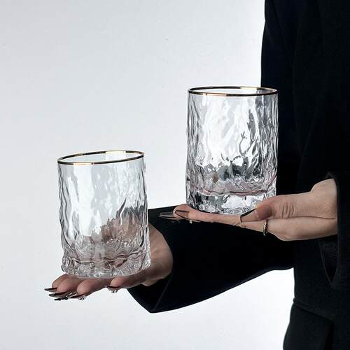 家用创意树纹杯子好看的高颜值玻璃杯简约清新森系描金水杯ins风