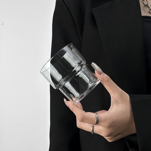 ins玻璃叠层杯轻薄冰美式拿铁咖啡杯喝水热杯子果汁牛奶泡茶杯