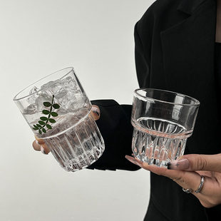 多用途ins风复古咖啡杯透明啤酒玻璃水杯冰拿铁美式 果汁杯子高档