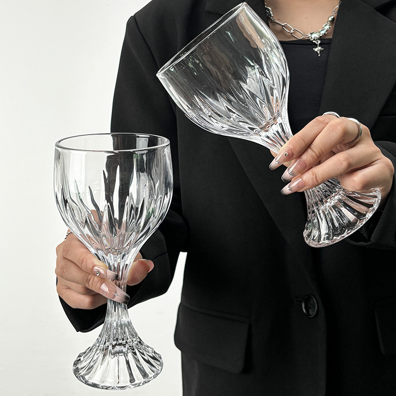 高档加厚水晶玻璃高脚杯子欧式浮雕红酒杯轻奢高颜值甜酒葡萄酒杯