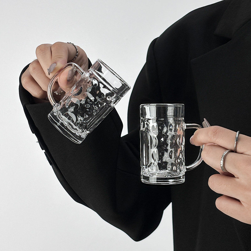 带把水果茶玻璃杯ins风家用果汁饮料喝水个性创意啤酒杯子