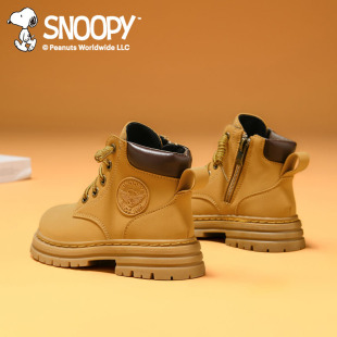 史努比童鞋儿童马丁靴加绒秋冬新款保暖大黄靴二棉鞋儿童靴子男童