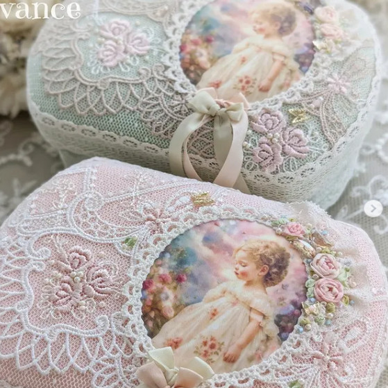 日本本土代购手工作玩具复古蕾丝刺绣收纳盒过家家摆件装饰欧式