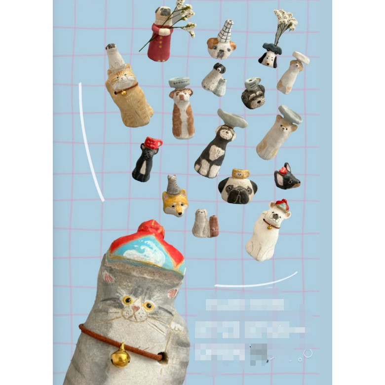 日本本土代购手作陶土迷你玩具摆件手工陶器桌面花瓶小动物猫咪