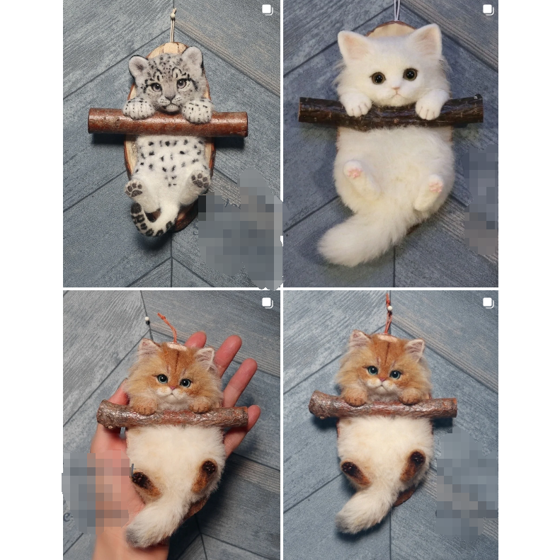 日本本土代购手工手作可爱小动物毛毡玩具壁挂件摆件奶牛猫咪雪豹