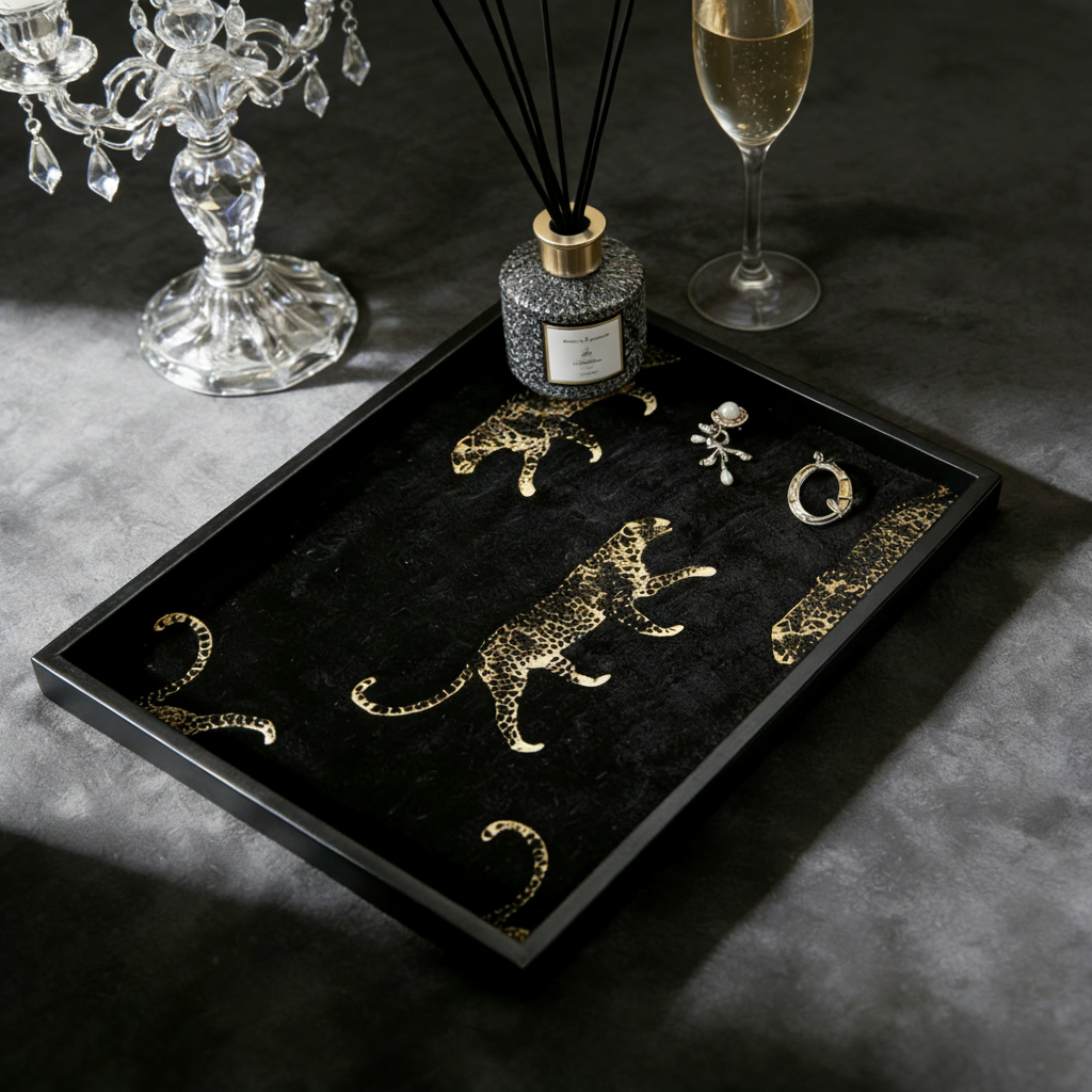 复古豹纹木质托盘摆件桌面收纳储物盒暗黑风装饰品节日礼物,家居饰品,装饰摆件,淘宝优惠券,粉丝福利购,淘宝优惠卷