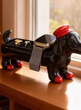 新款腊肠狗戒指收纳摆件创意手表充电支架桌面装饰首饰盒收纳展架