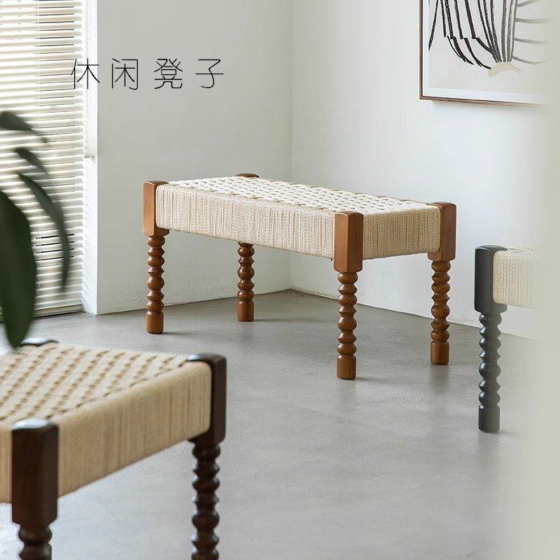 中古实木换鞋g凳北欧简约设计师家用床尾玄关长条凳复古门口