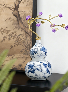 新中式景德镇青花陶瓷葫芦摆件客厅电视柜酒柜小众高级感轻奢装饰