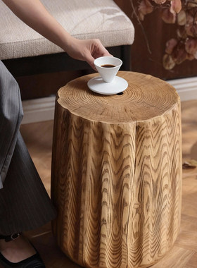 禅意实木树桩边几客厅装饰摆件