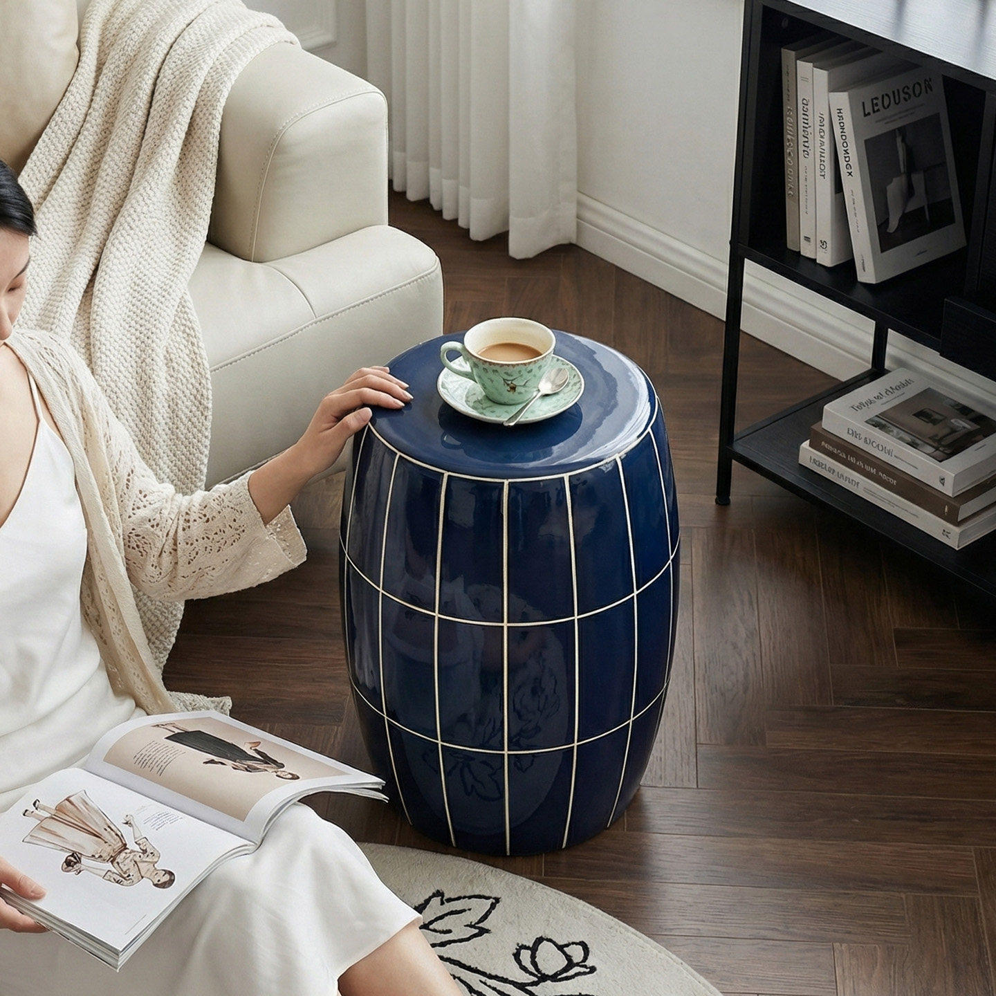 【釉蓝边几】小边几沙发旁可移动茶几鼓墩客厅陶瓷凳子家居装饰品,住宅家具,角几/边几,淘宝优惠券,粉丝福利购,淘宝优惠卷