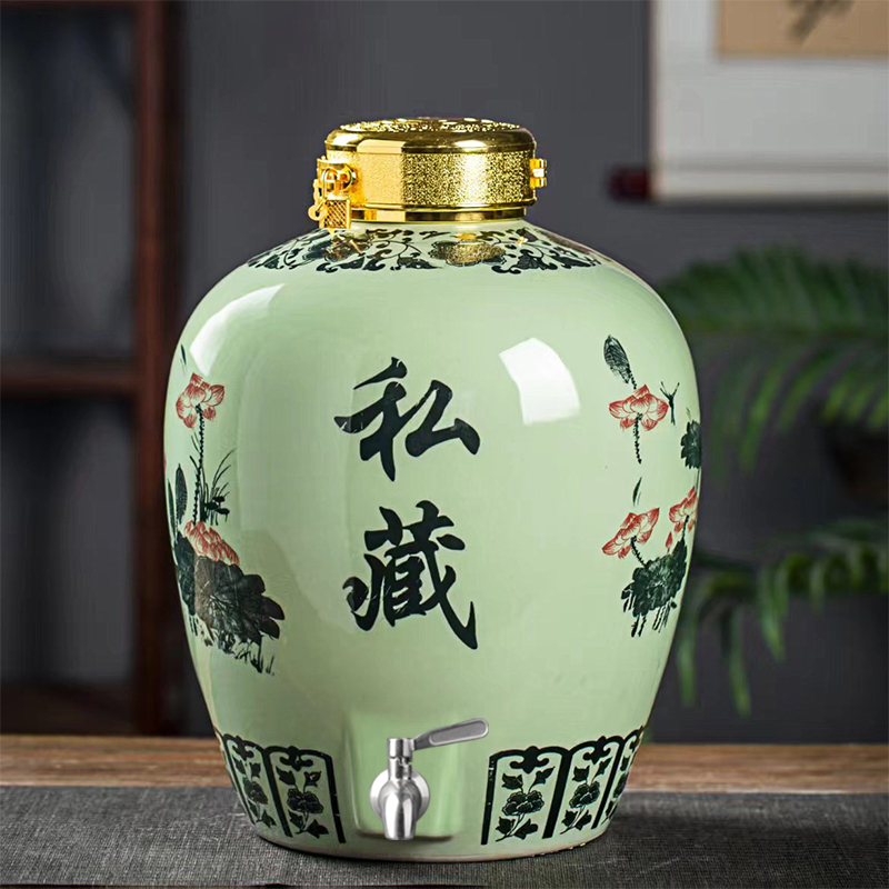景德镇陶瓷酒坛子带龙头家用10斤20斤30斤50斤装泡酒瓶仿古酿酒缸