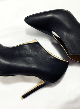 silla rulers尖头超高跟黑色牛皮  100毫米女士鞋工作鞋前开叉