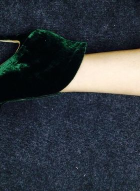 silla rulers 女鞋 鱼嘴 超高跟 绿色丝光绒 超高跟 婚鞋  走秀鞋