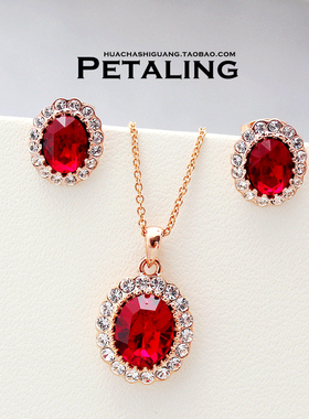 酒红色宝石耳钉新娘婚礼年会项链