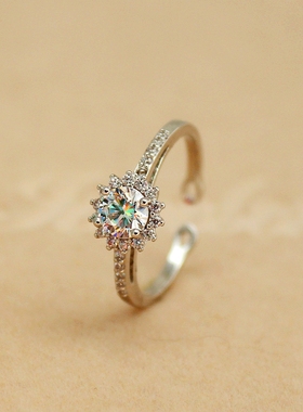 超美新款爆闪60分花型钻戒镶嵌仿真钻石开口戒指均码可调节结婚礼
