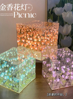 郁金香花海魔方小夜灯创意情人节女生手工diy礼物郁金香夜灯批发