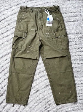 平替QM 潮Cleanfit磨破补丁做旧多袋伞兵多袋工装裤拉须宽松直筒