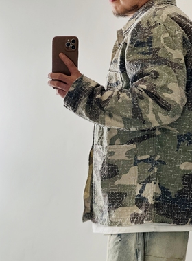 平替STUY 复古VSVM做旧水洗迷彩宽松多袋工装夹克外套毛球面料潮