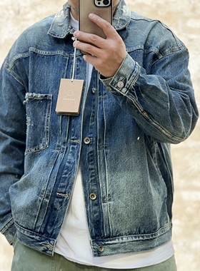 追逐MADNESS 日系宽版破坏复古做旧水洗Vintage工装牛仔夹克外套
