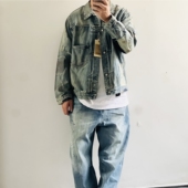 BEN S平替FDMTL铁锈做旧破坏补丁冈山赤耳DEMIN短宽版 型牛仔夹克