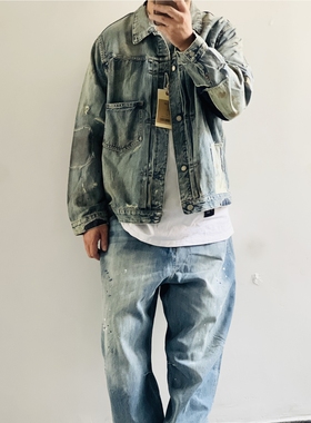 BEN'S平替FDMTL铁锈做旧破坏补丁冈山赤耳DEMIN短宽版型牛仔夹克