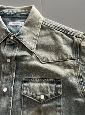 BEN'S制品Vintage日产泥染水洗做旧宽版廓形重磅12盎牛仔衬衫外套
