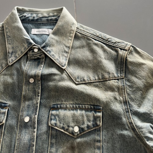 BEN'S制品Vintage日产泥染水洗做旧宽版廓形重磅12盎牛仔衬衫外套