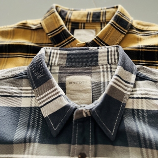 shirt Plaid 乙已BEN S制平替BOWWOW日系宽大做旧破烂重磅格子衬衫
